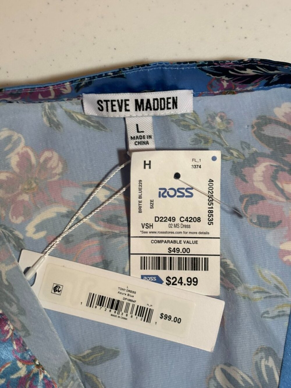 NWT Steve Madden Azure Blue Floral Belted Dress - Picture 13 of 14
